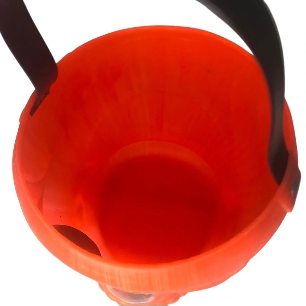VINTAGE Halloween 70s AJ Renzi RARE Orange Green Eyes Skull Treat Bucket No. 800